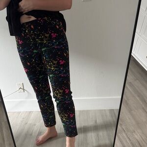Splatter Print stretch pants- Black Multicolor